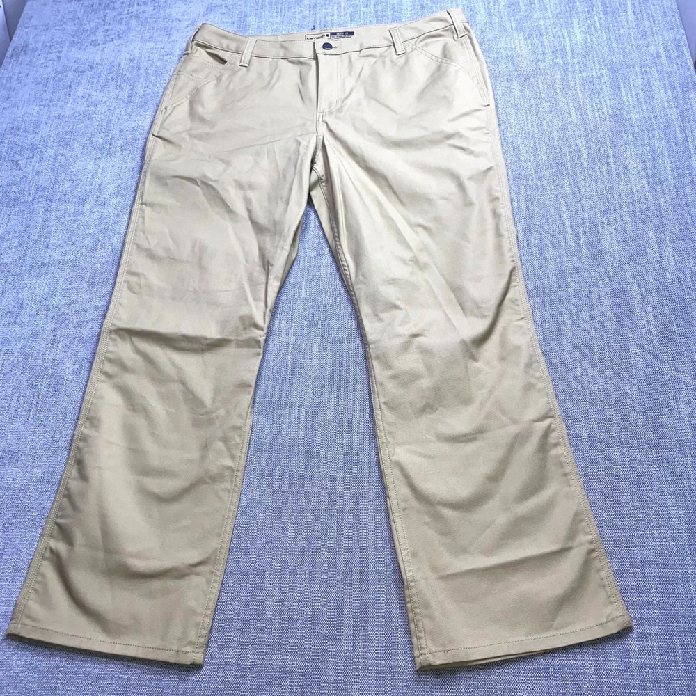 Carhartt Rugged Flex Loose Fit Canvas Work Pants Womens 18 Khaki Straight Leg